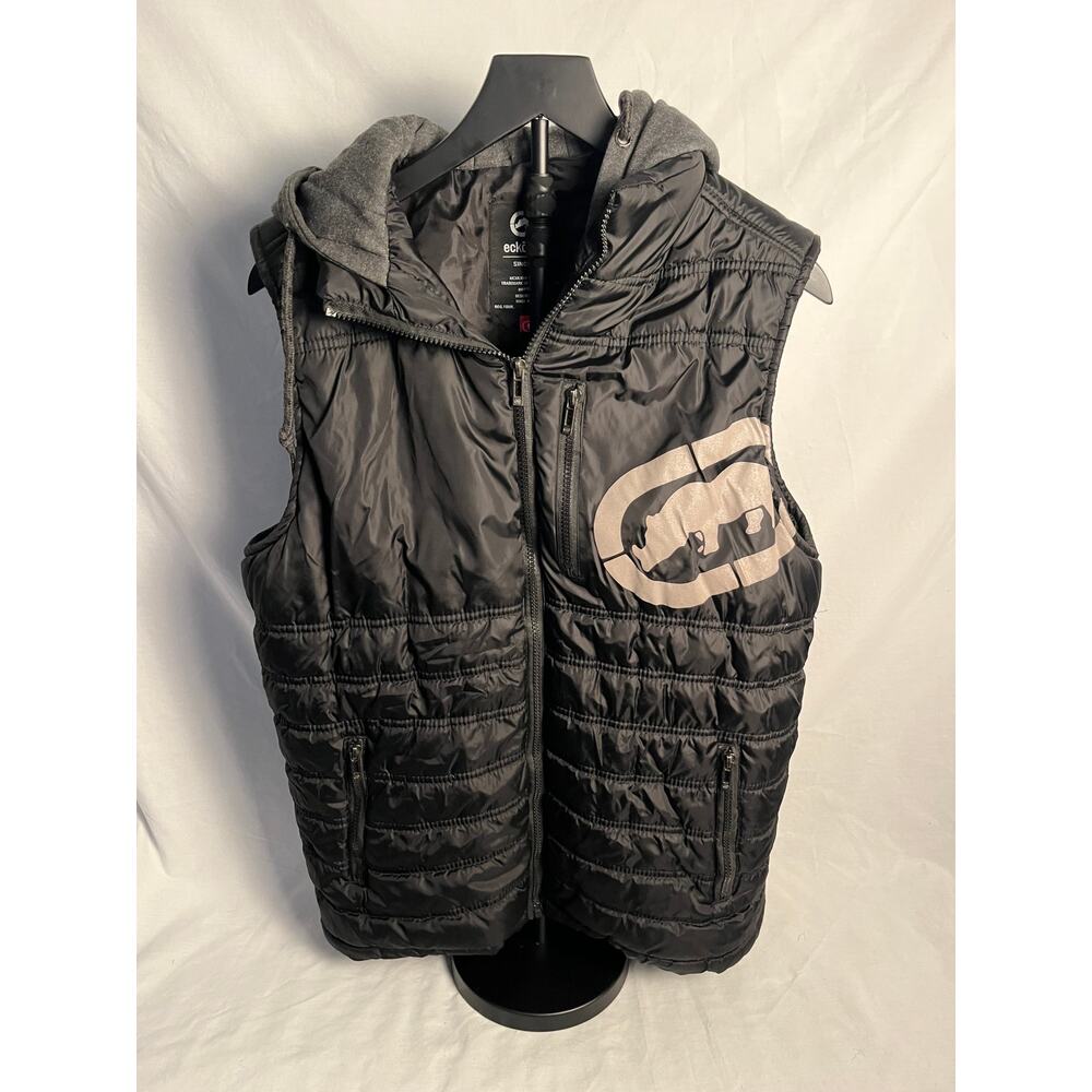 Ecko Unltd Black Puffer Vest Size M Hooded Zip Front Streetwear Jacket Men's
